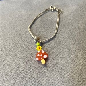 Mushroom Charm Bracelet with Gray Cord